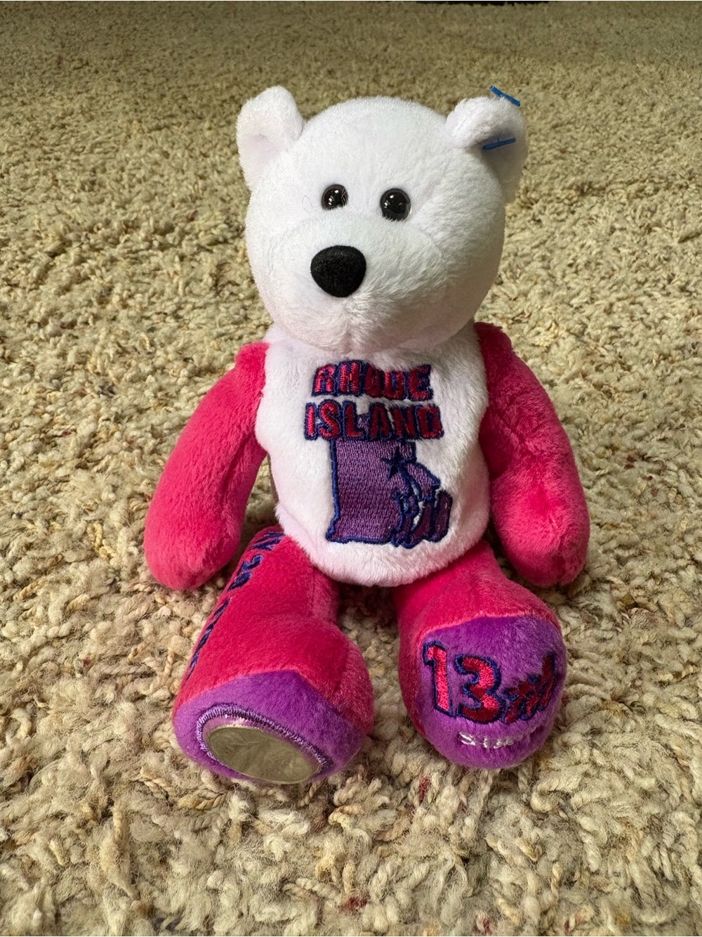 Ty White and Pink Plush Bear - Rhode Island Embroidered